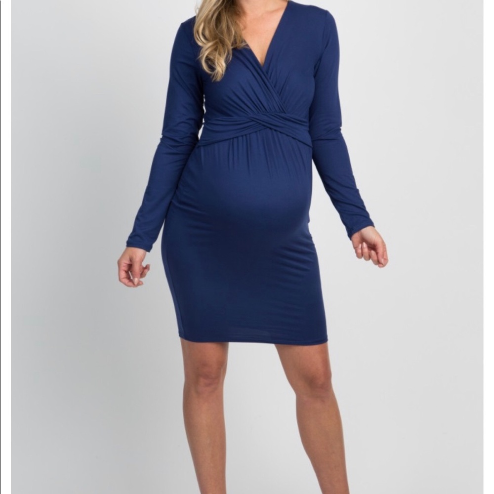 Navy Blue Draped Front Maternity Dress